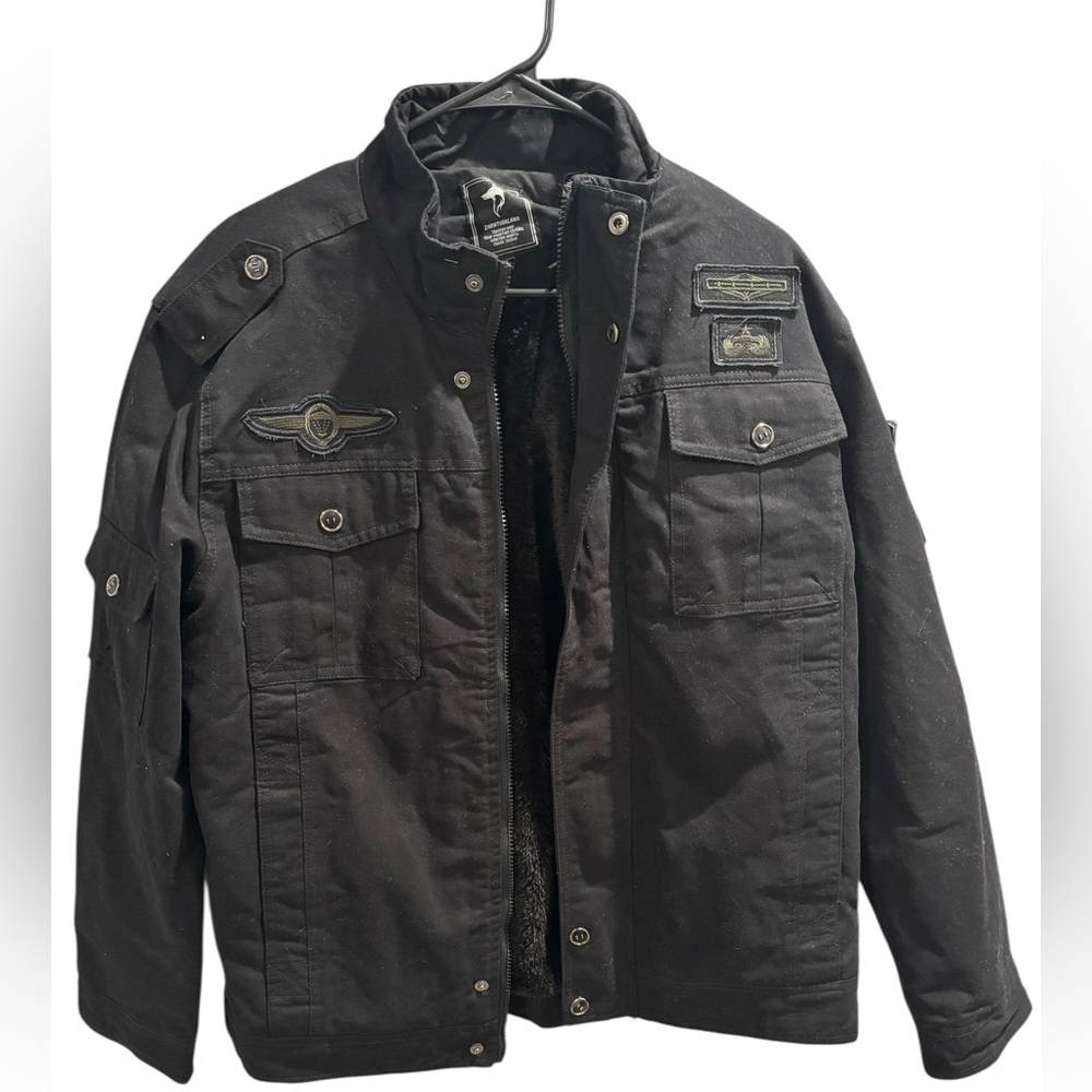 Znentianlang Wolf Men’s Black Airborne Military Fur Lines Jacket-size Large